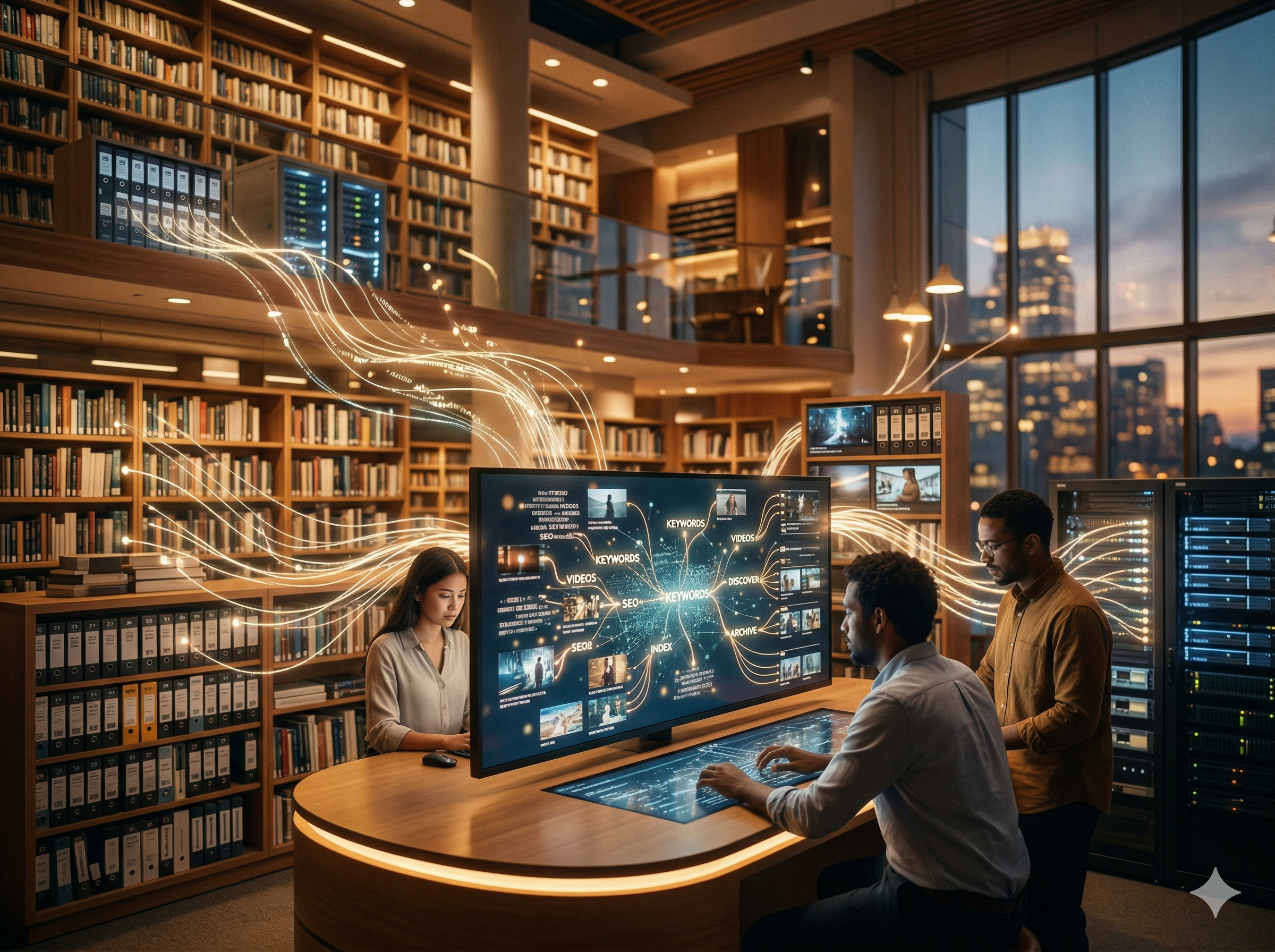 Search and SEO concept: keyword-rich TikTok transcripts making short-form video libraries easy to find in internal search and Google.